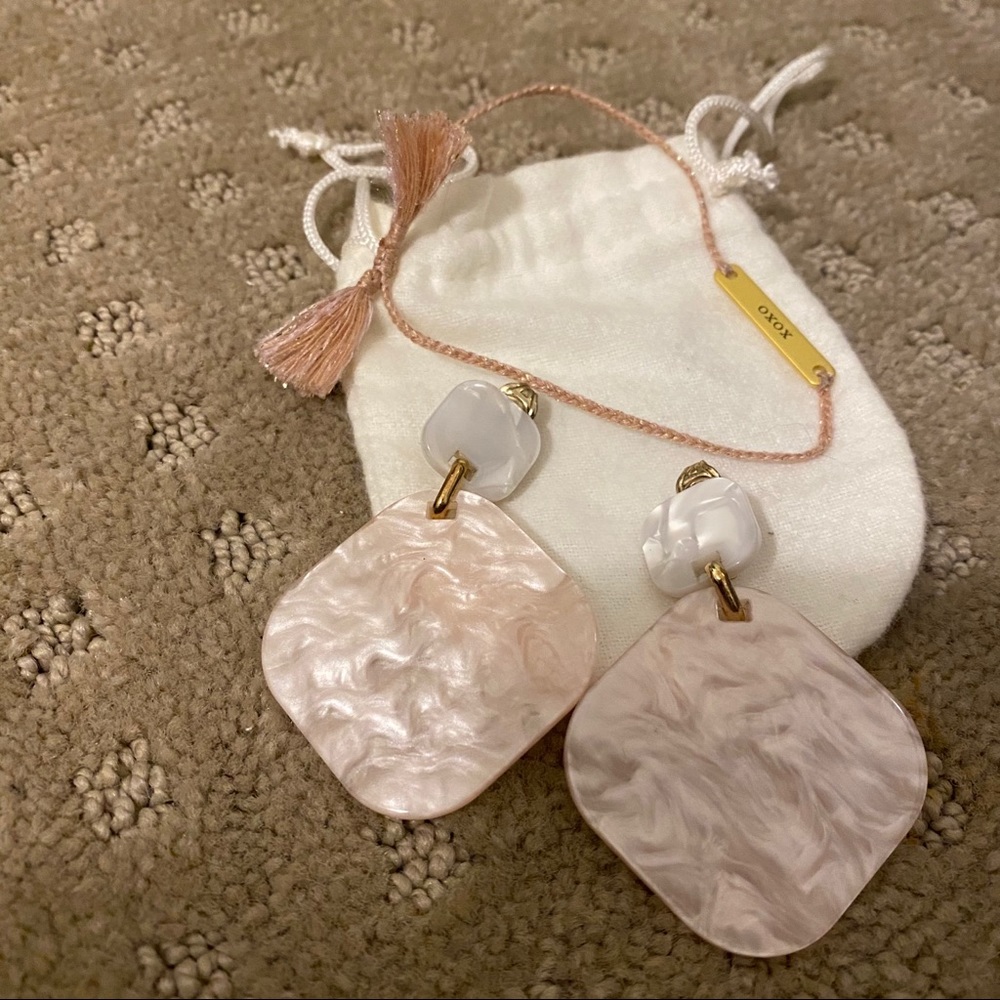 Pink Chunky Marble Clip On Earrings & Bracelet